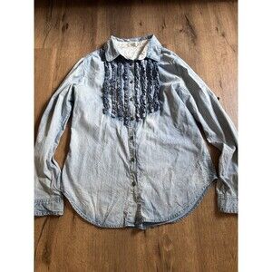 Tasha Polizzi Shirt Blouse Medium Ruffle Smocked Long Sleeve Western